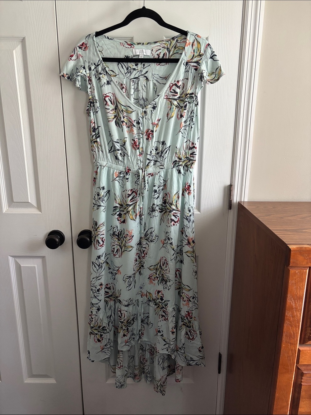 new directions Mint Floral High-Low Midi Dress